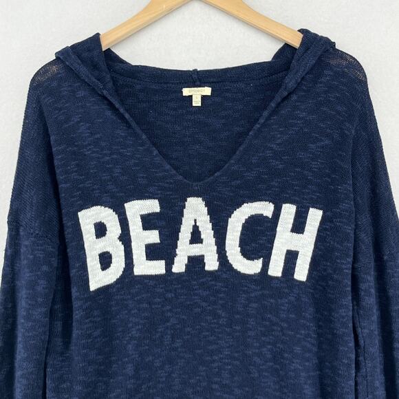 PROJECT Sweater Womens L BEACH Intarsia Slub Hooded Pullover Linen Cotton Blue - Picture 3 of 15